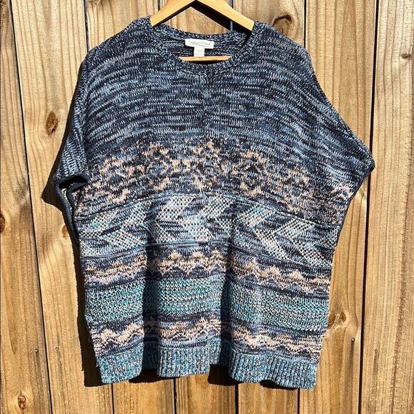 Coldwater Creek Women’s Blue Crewneck Sweater Geometric Patterns Sleeveless Fall - Picture 14 of 16